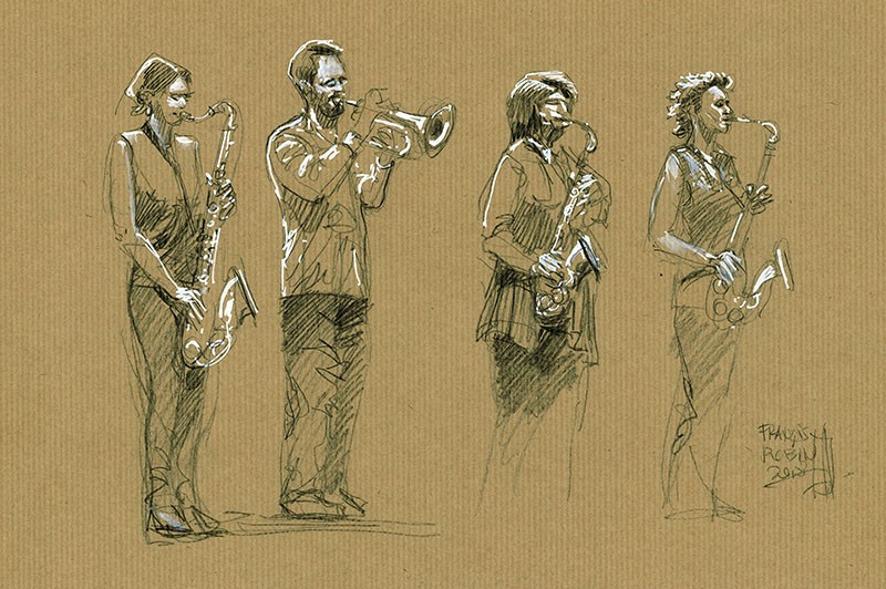 Lady Quartet Lady Quartet. Crayon noir & Posca sur Kraft